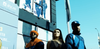 Smoke DZA, Dom Kennedy & Cozz "The Hook Up" Video Screen shot of Smoke DZA and Dom Kennedy and beautiful woman with sky backdrop